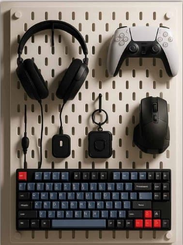 Gaming peripherals on a black board