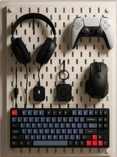 Gaming peripherals on a black board
